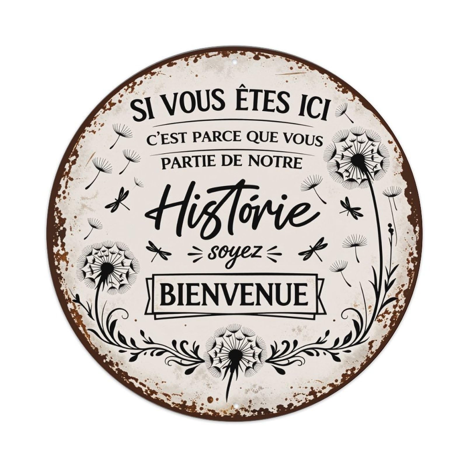 Dandelion Floral Vintage Welcome Sign Round Tin Sign Vintage Style Metal Sign Home Bar Garden Wall Plaque Decor Metal Poster 8x8 Inch