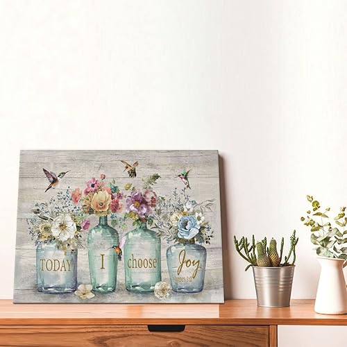 Miniatura 4 de Shuweienphant Arte de pared de baño de granja, flores, colibrí, flores, decoración de cuadros florales, citas inspiradoras, tarro de masón, lienzo,