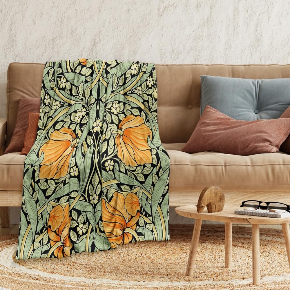 Fchen art Botanical Sage Green Yellow Large Throw Blanket,William Morris Tole Blanket,William Morris Holland Park Fleece Flannel Throw Newborn Swaddle Blankets,Blankets For Sofa Couch 125x150cm - Image 2