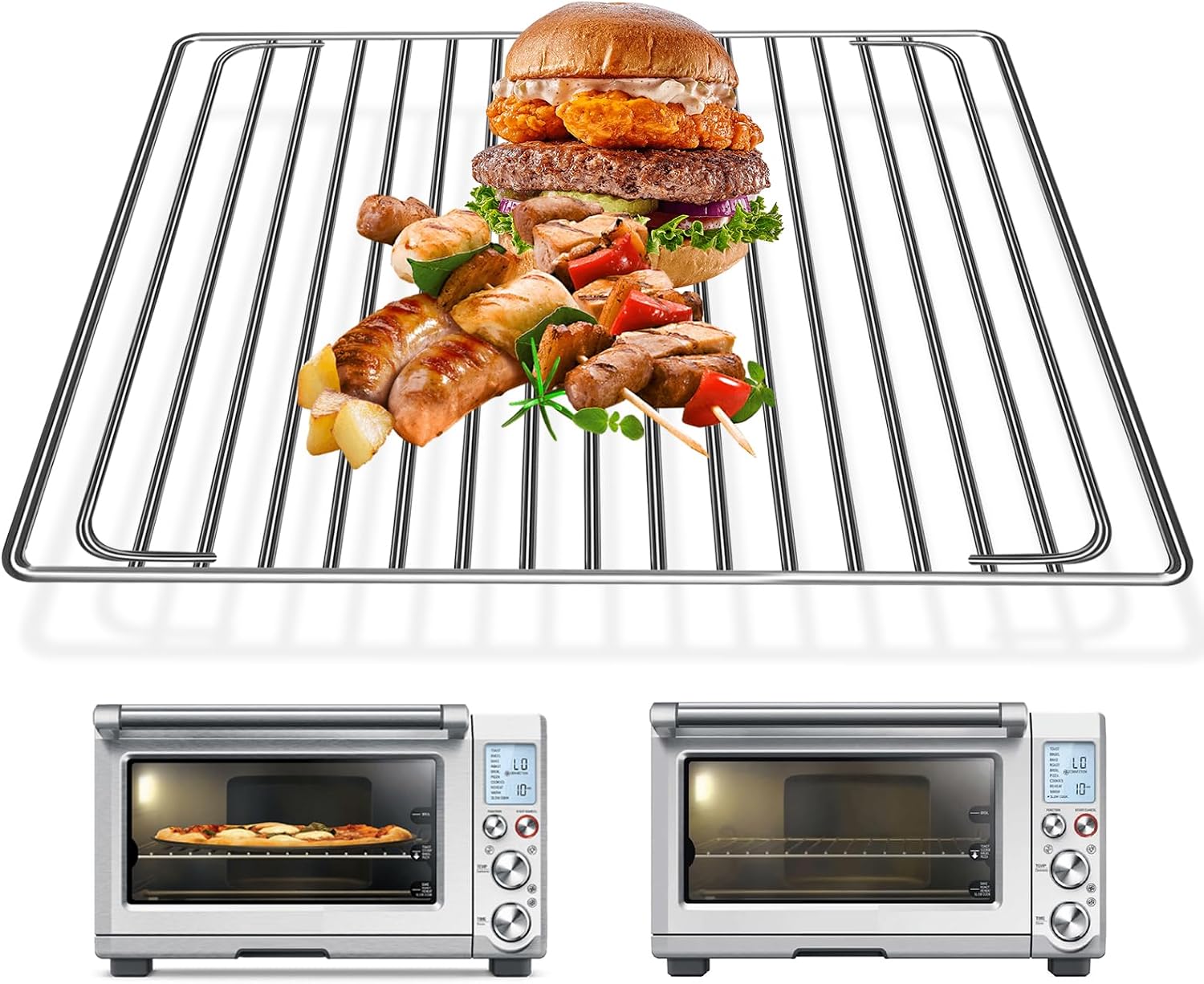 Smart Oven Rack for Breville Air Fryer Countertop Oven BOV845BSS, 14''×11.6'' Stainless Steel Air Fryer Accessories Replacement Parts Roasting Steamer Grill Racks Baking Tray，Dishwasher safe