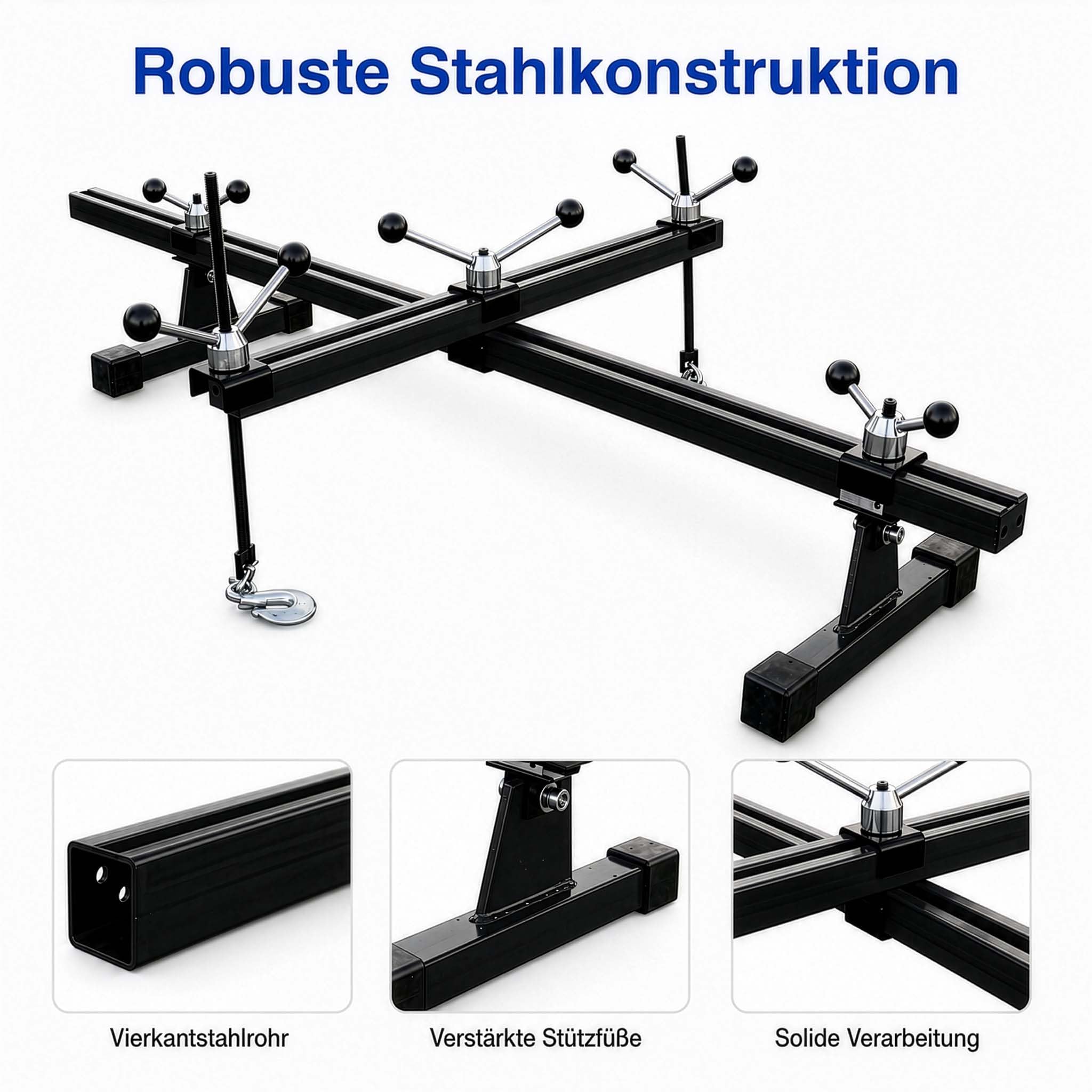 Wiltec Motortraverse Motorhalter 500 kg mit Querträger, verstellbare Motorbrücke 400–1400 mm, Motorstütze für Motor und Getriebe