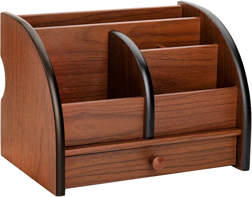 Foraineam Organizador de Mesa de Madeira Clássico com Gaveta, Suporte de Controle Remoto, Organizadores de Maquiagem, Suporte de Lápis, Papelaria e Acessórios para Casa, Escritório e Escola