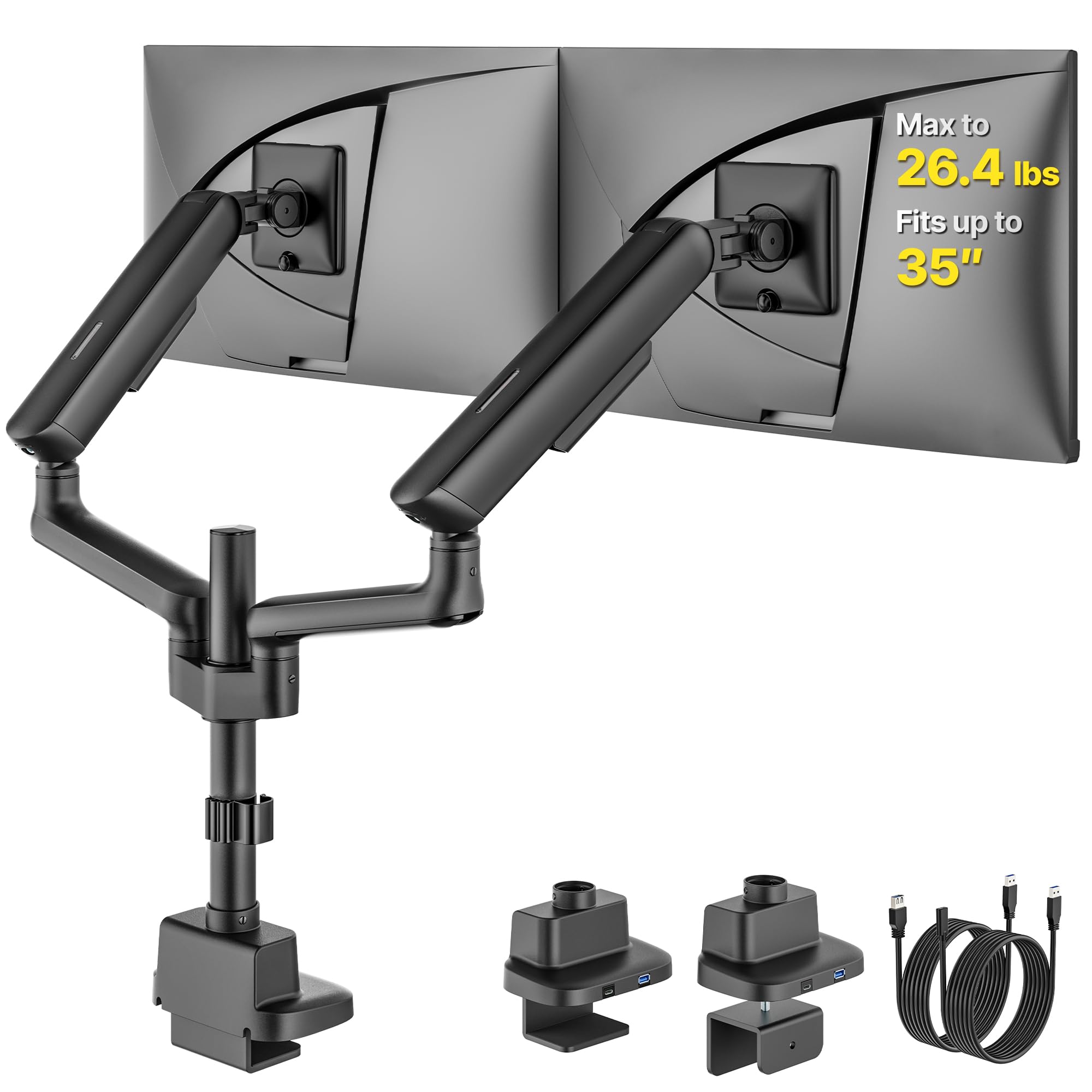 monTEK monTEK Tall Mechanical Spring Dual Monitor Arm with USB for 27 32 34 Screen