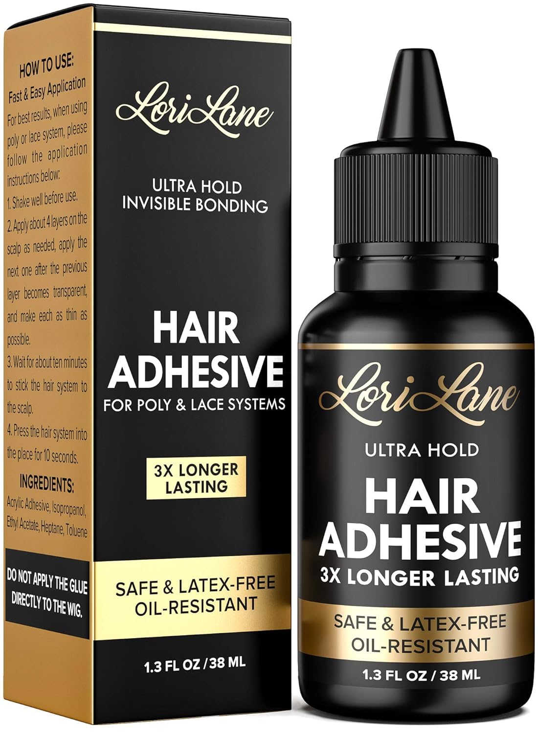 Wig Glue for Front Lace Wig - Waterproof Lace Glue - Latex-Free and Oil-Resistant Hair Adhesive - Strong Hold Bonding - 1.3 fl oz (1 PC)