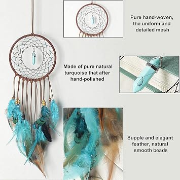 Dremisland Forest Turquoise Dream Catchers - Handmade Exquisite Feather Beaded Dreamcatcher for Kids/Cars/Bedroom - Indians Traditional Art Wall Hanging Home Decoration