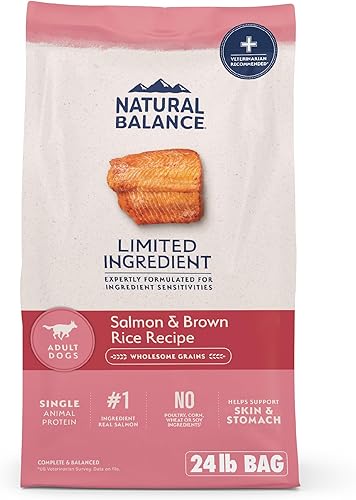 Natural Balance Receta de salmón y arroz integral de ingredientes limitados  Alimento seco para perros adultos  Bolsa de 24 libras