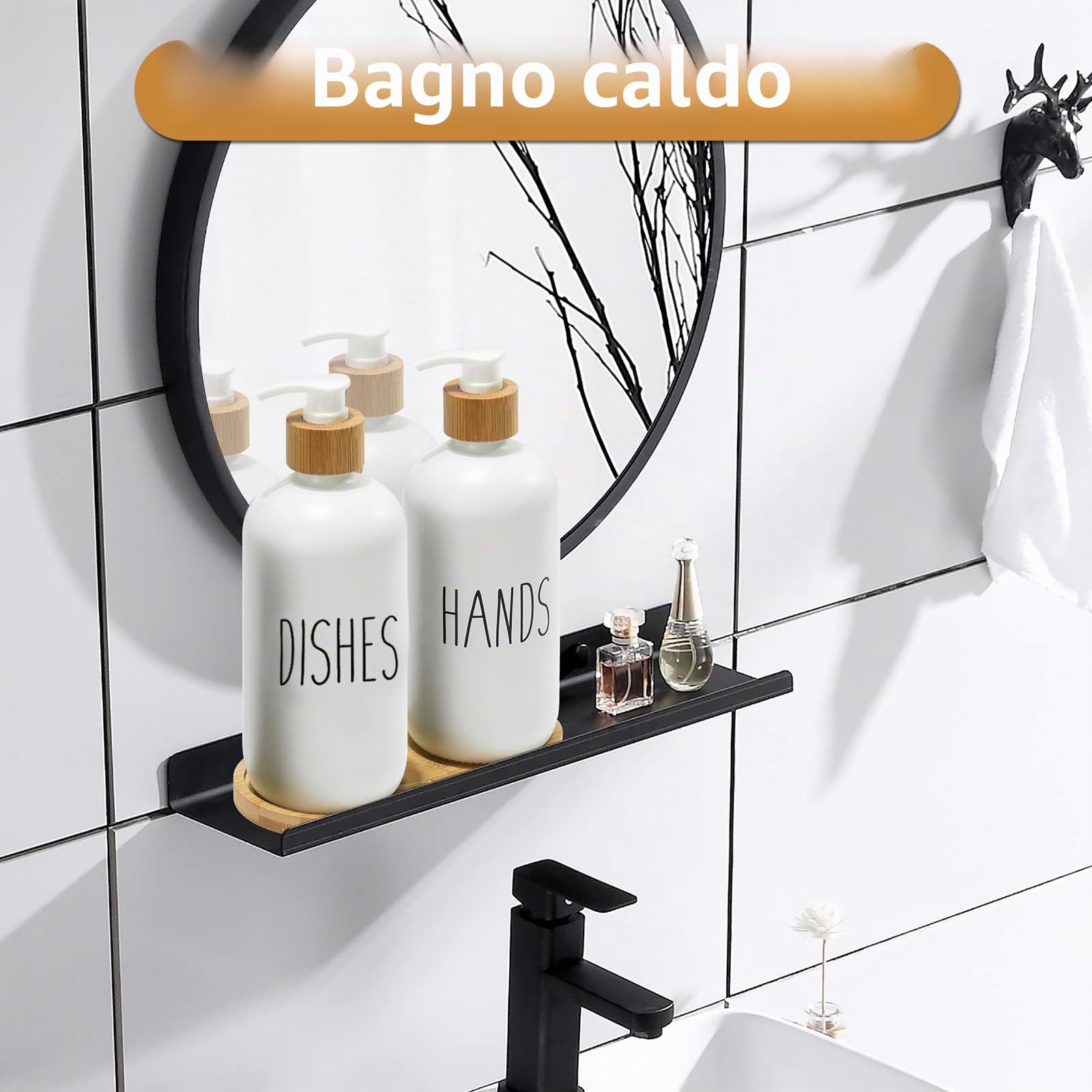 FEILANDUO Set di dispenser per sapone per lavello da cucina, dispenser per sapone per le mani per bagno con pompa in bambù e vassoio per sapone, decorazione per la casa della fattoria