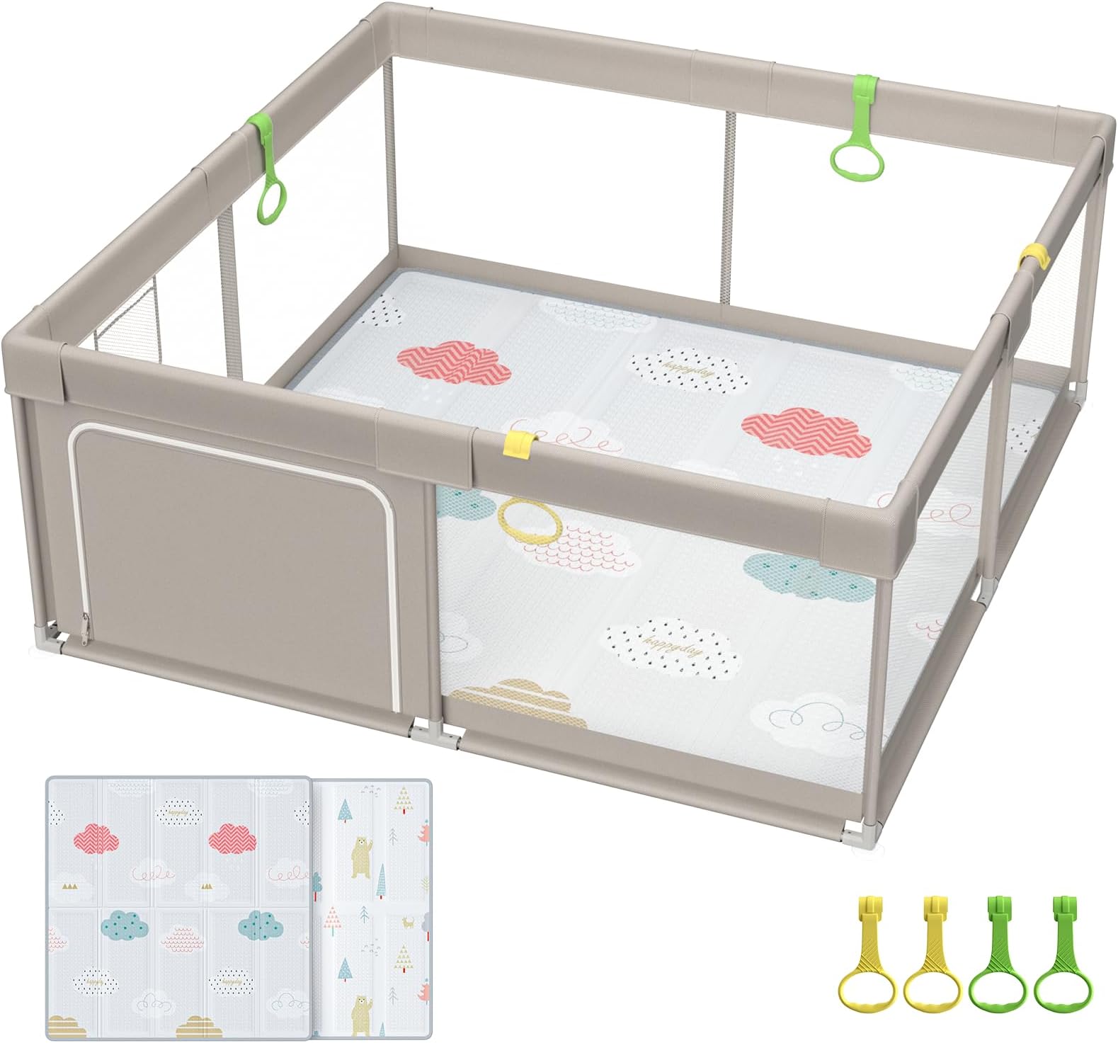 Fodoss Baby Playpen with Mat, 71x59inch Extra Large Playpen for Toddlers, Kids Play Pen with Gate, Baby Fence, Big Playard