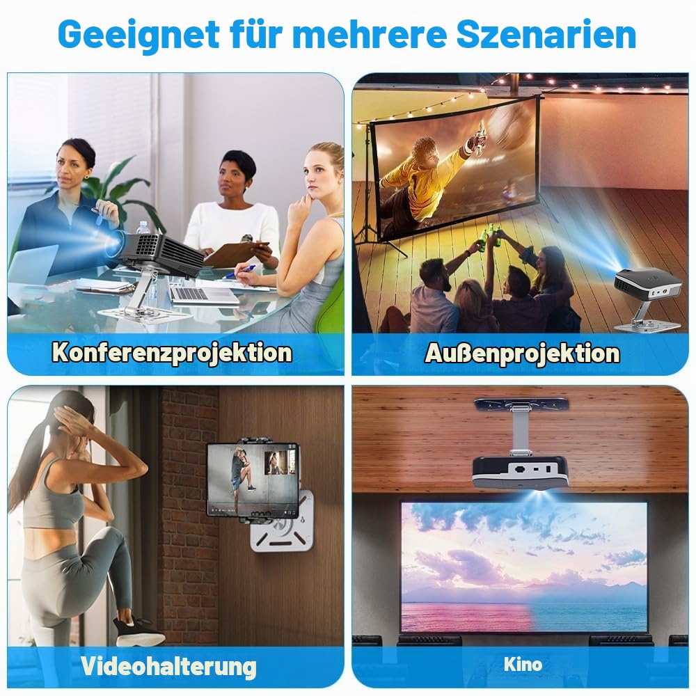Projektor Halterung, Mini Beamer Ständer, 360° Drehbare Beamer Wandhalterung, Projektor Deckenhalterung, Desktop Halterung, für mit 1/4'' Schraubschnittstelle Projektorhalter (Silber)