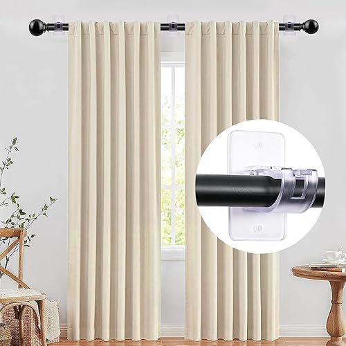 Miniatura 3 de 4 soportes para barra de cortina, sin taladro, soportes autoadhesivos para cortineros, de plástico transparente, sin taladrar, gancho para barra de