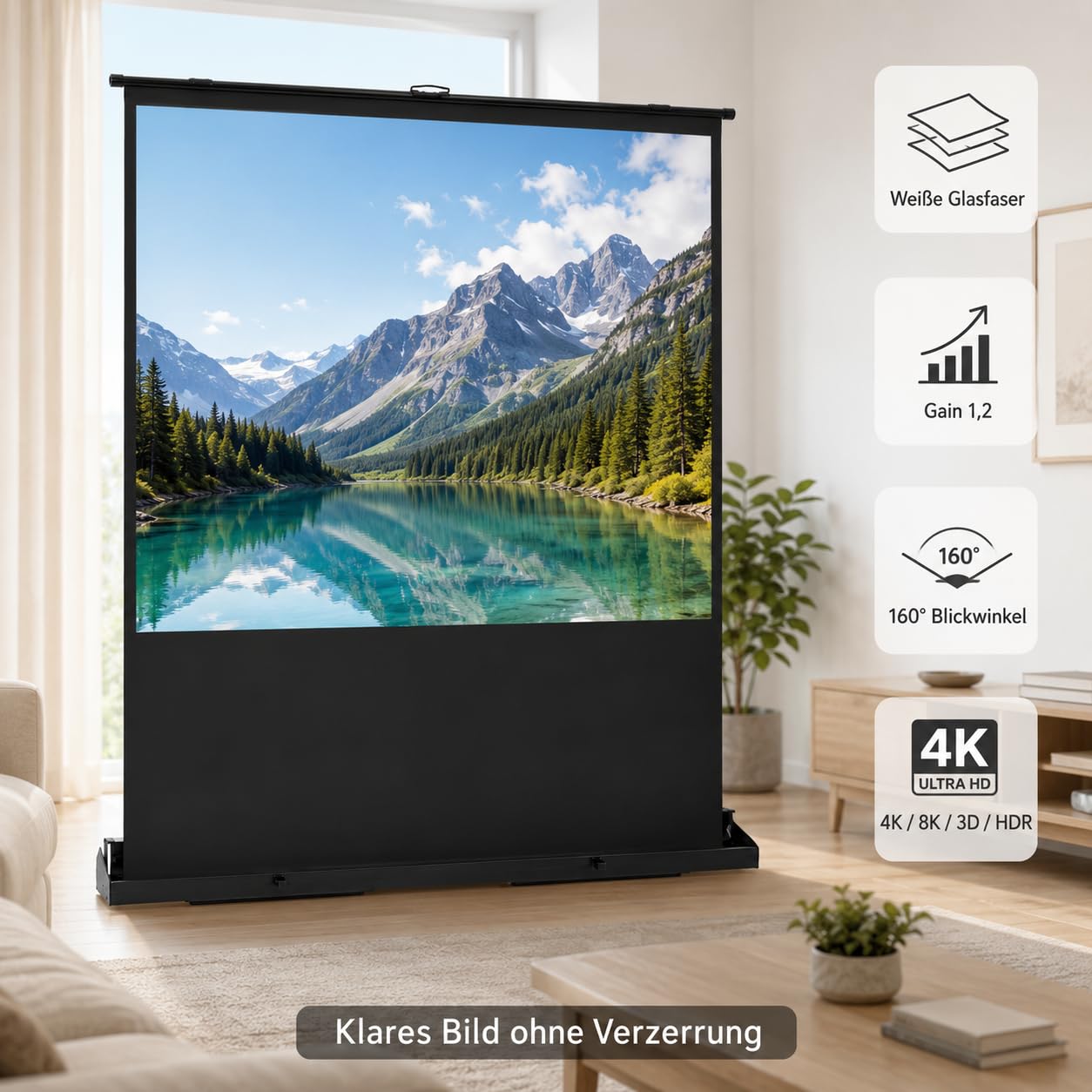 Schermo per proiettore da pavimento, autoportante, pull-up, portatile, per sale di proiezione domestica, camera da letto, sale riunioni (60", 16:9)