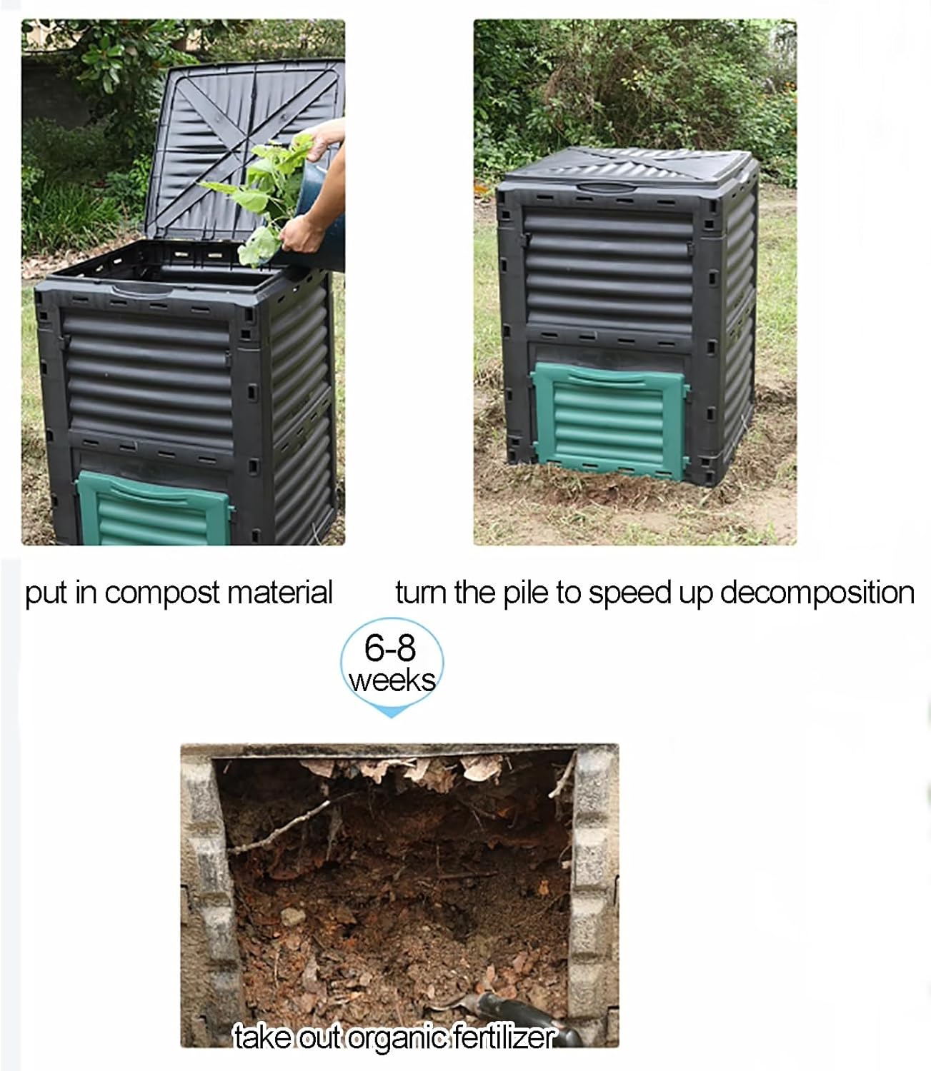 Gtzly Garden Composter Bin, Made of PP, 80 Gallons (300Liter) Large Compost Bin, Create Fertile Soil with Easy Assembly, Lightweight, Outdoor Compost Box