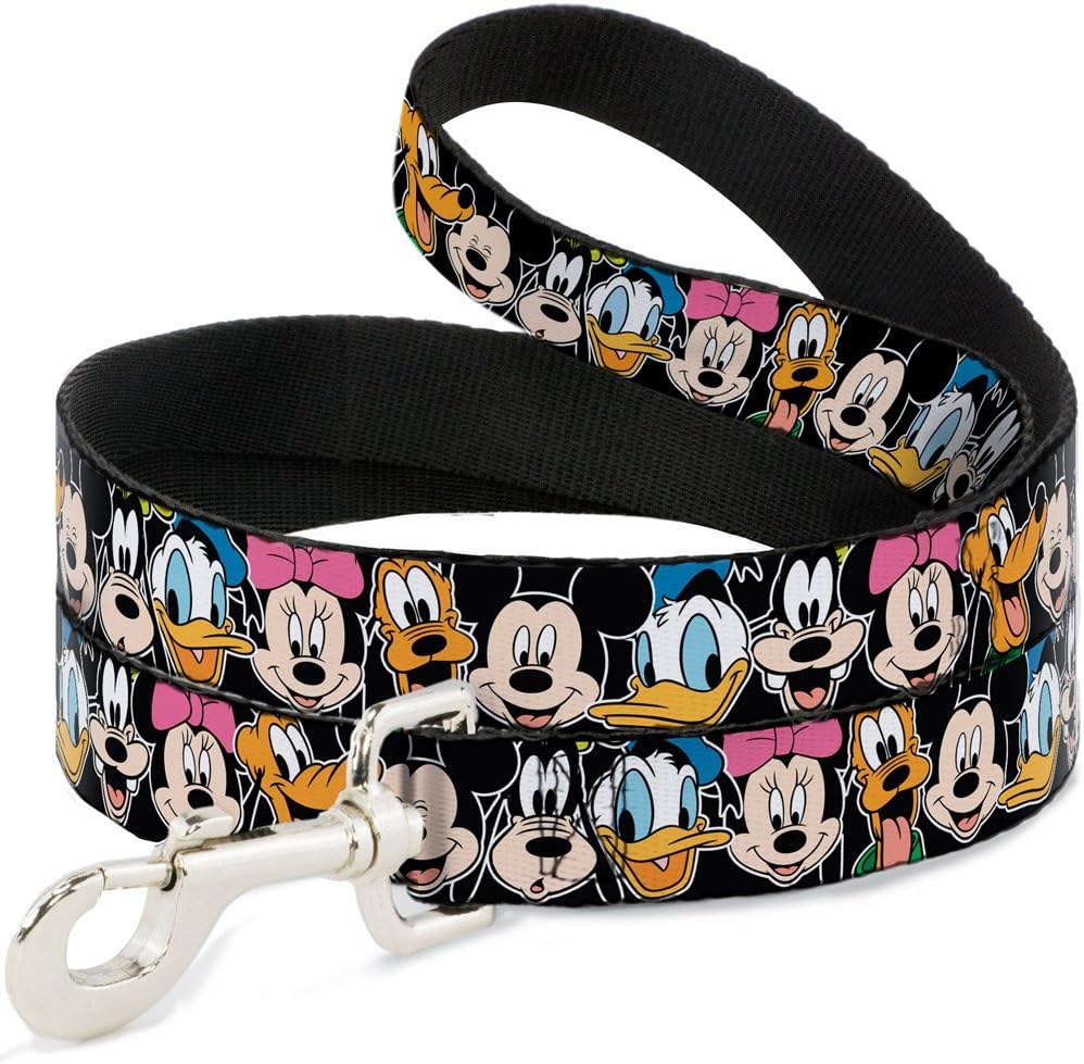 Buckle-Down Disney Classic character Faces Black Dog Leash 0.5" Wide, 6' Long, Multicolor, 0.5 In Wide/6ft