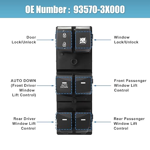 Miniatura 4 de X AUTOHAUX Interruptor de ventana de puerta principal para Hyundai Elantra 2011 2012 2013 2014 2015 93570-3X000 lado izquierdo del conductor
