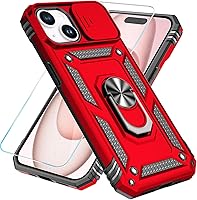 Vista 25 de SunStory Funda compatible con iPhone 15 Pro Max con protector de pantalla HD, cubierta de cámara deslizante y soporte de anillo giratorio