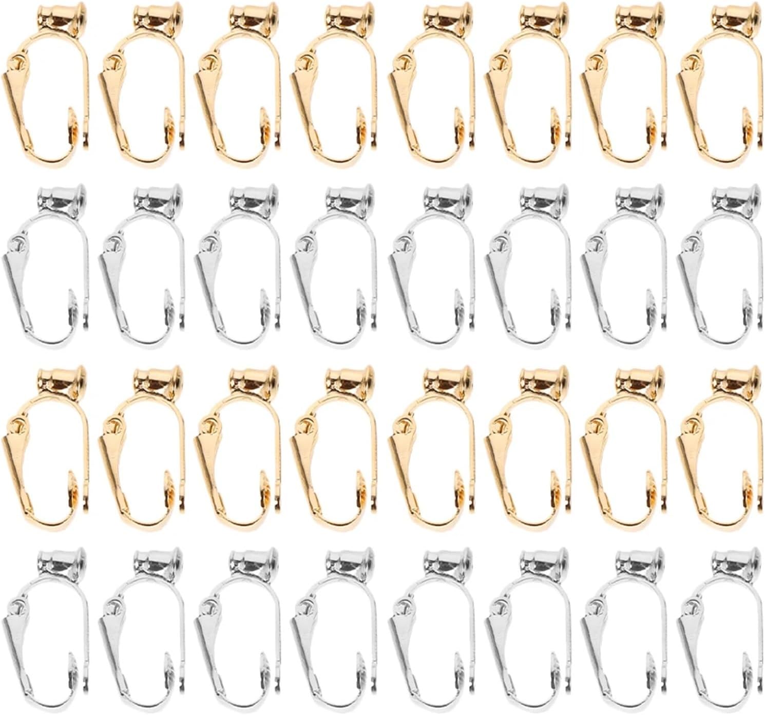 Clip On Earring Backs 40/80pcs Clip On Earring Converter Adapter Non Pierced Ear Stoppers Connectors Jewelry Making Findings(40gold 40sliver)