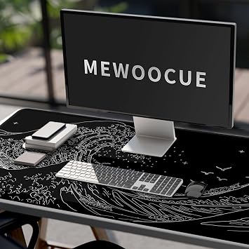 Gaming Laptop Mouse Pad,Sea Wave Big Mice Pads PC Keyboard Waterproof and Non-Slip 47.2 x 23.6 0.15 Thick XL,XXL Rubber Table Mat, Kanagawa Surfing and Black Japanese Mouse Pads