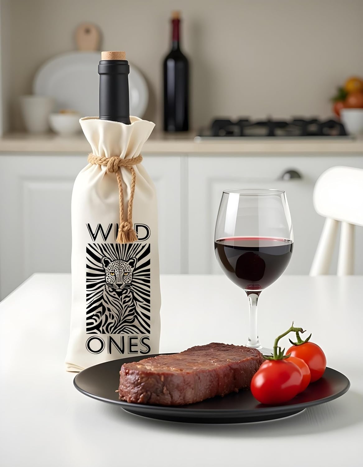 Jolitee Wine Bottle Gift Bag – Reusable Drawstring Canvas Bag with Striking “Wild Ones” Zebra & Cheetah Print – Unique Gift for Wine Lovers or Hosts