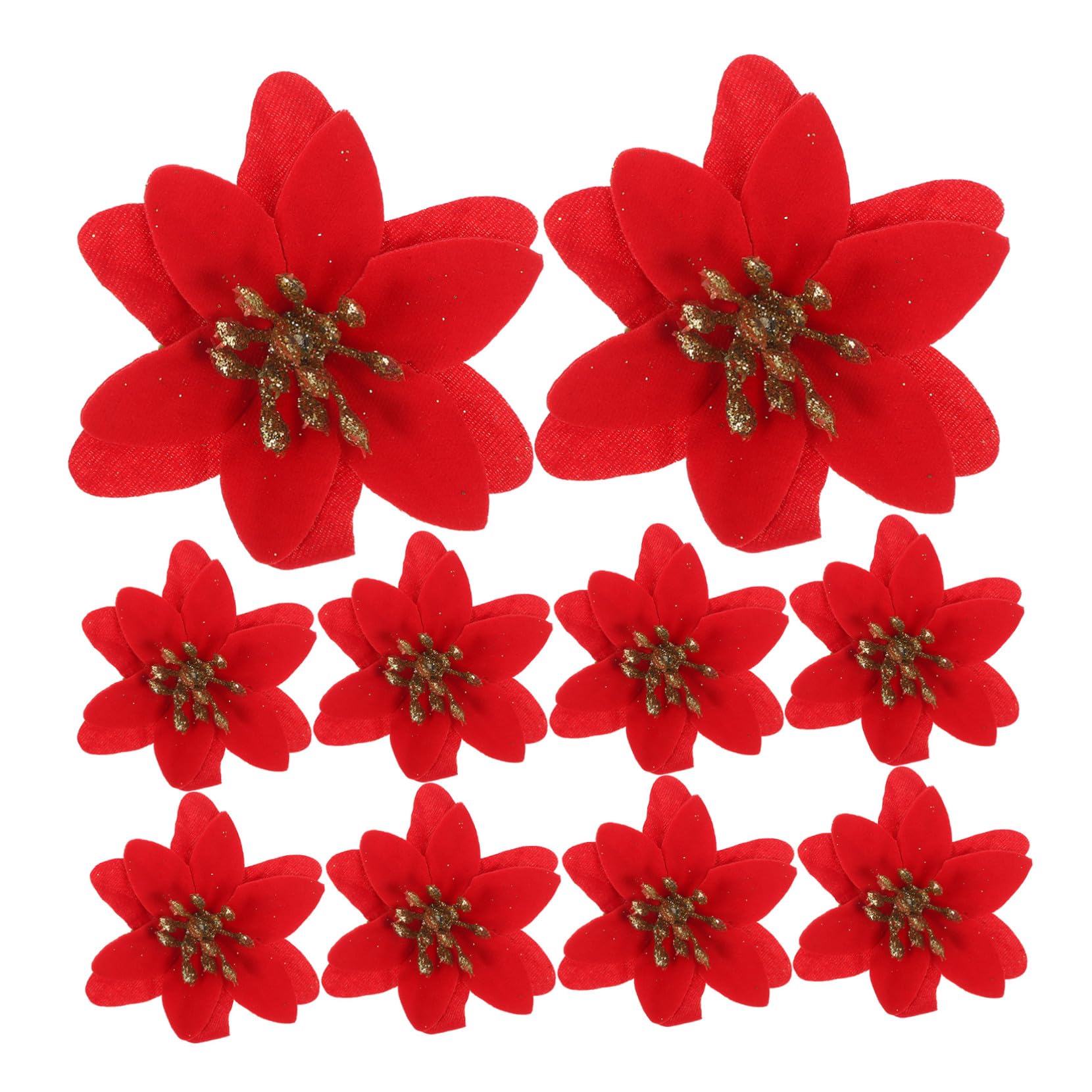 Fleurs poinsettia artificielles Noël x10 rouge éclatant pour sapin