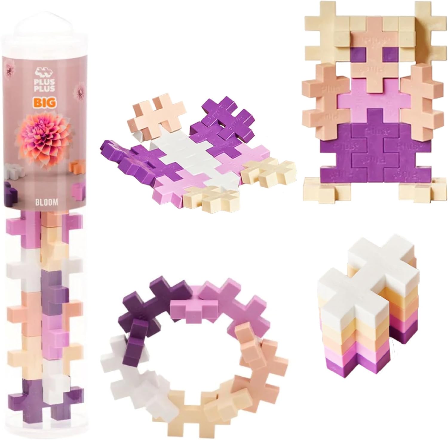 PLUS PLUS Big - 15 Piece Bloom Mix Tube - Interlocking Large Puzzle Building Blocks, Quiet Stem Toys for Toddlers - Gifts for Boys & Girls
