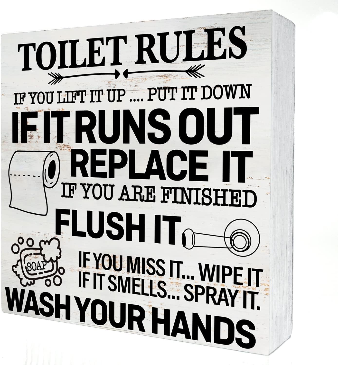 Toilet Rules Box Sign 5x5 Inch Rustic Bathroom Decor