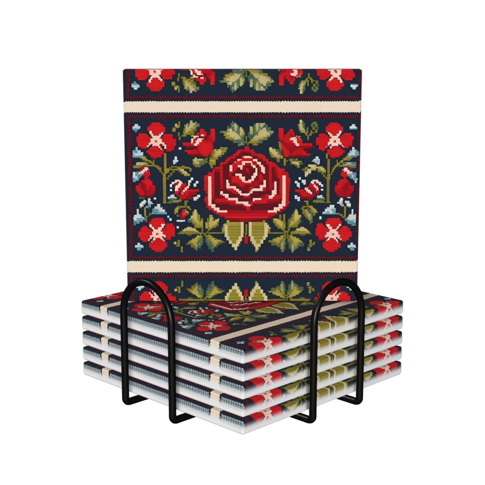 Dessous de verre en liège et céramique brodé ukrainien, idée cadeau table