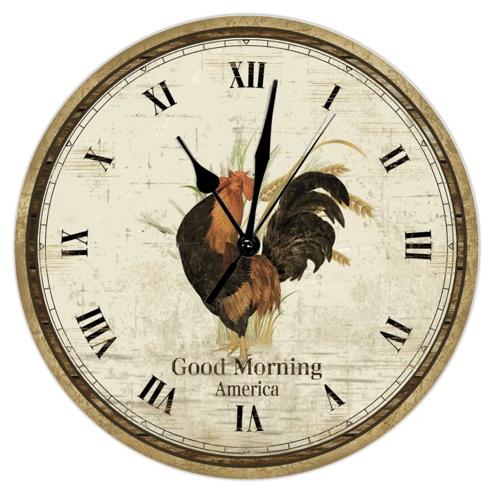 Horloge murale poule en bois silencieuse 38cm pour cuisine de ferme