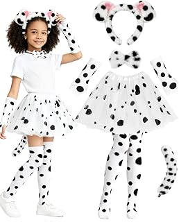 Hikkcos Halloween Dalmatian Costume 100 Days of School Dalmatian Tutu Outfit Dog Headband and Tail Knee Socks Party Cosplay Accessories