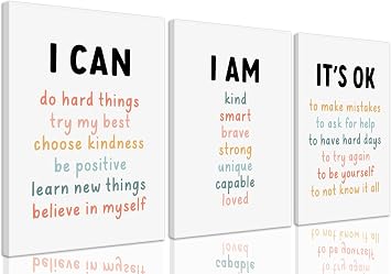 PPJ 3Pcs Affirmations For Kids Wall Art Nursery Posters Framed 12x16 Inch