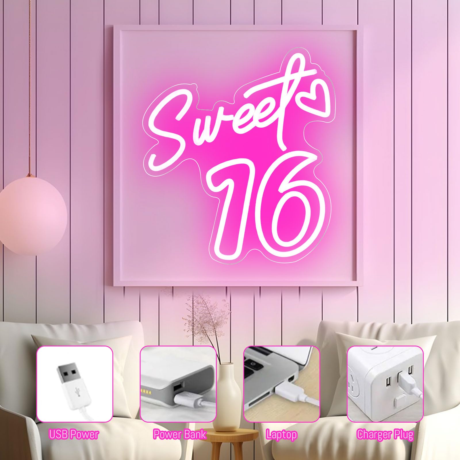 Amazon.co.jp: Sweet Sixteen ネオンサイン スイート16ネオンライト 16