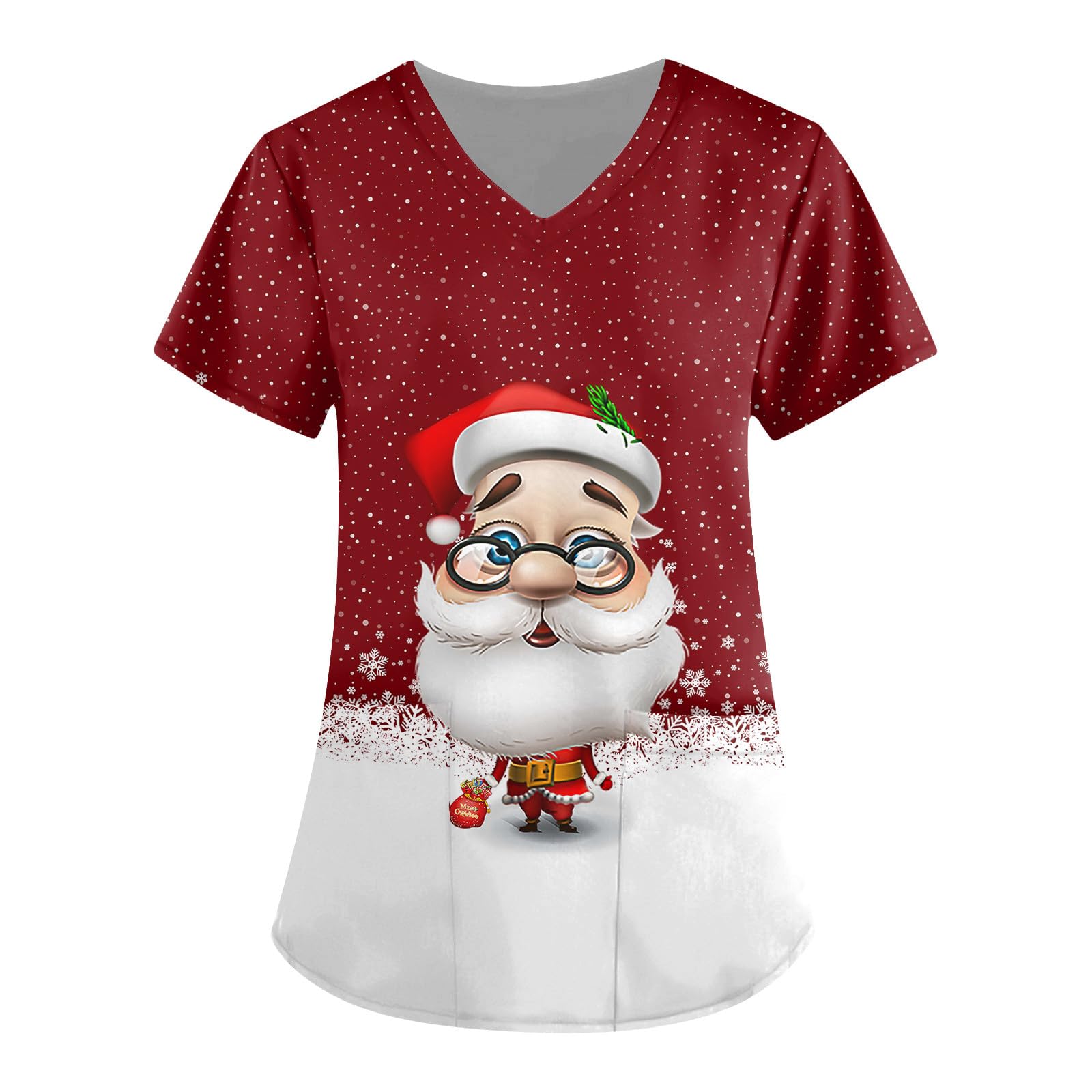 Fall Going Out Tops for Women Short Sleeve Vintage T-Shirts Christmas Print Tees Pretty Sloping Collar Pockets Blouses