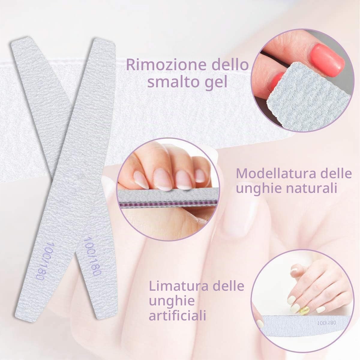 16 Pezzi Lime per Unghie 100/180, URAQT Professionali Lavabile a Doppia Faccia, Mezza luna Bilaterale Strumenti per la Cura Degli Unghie, per Uso Domestico e Salone