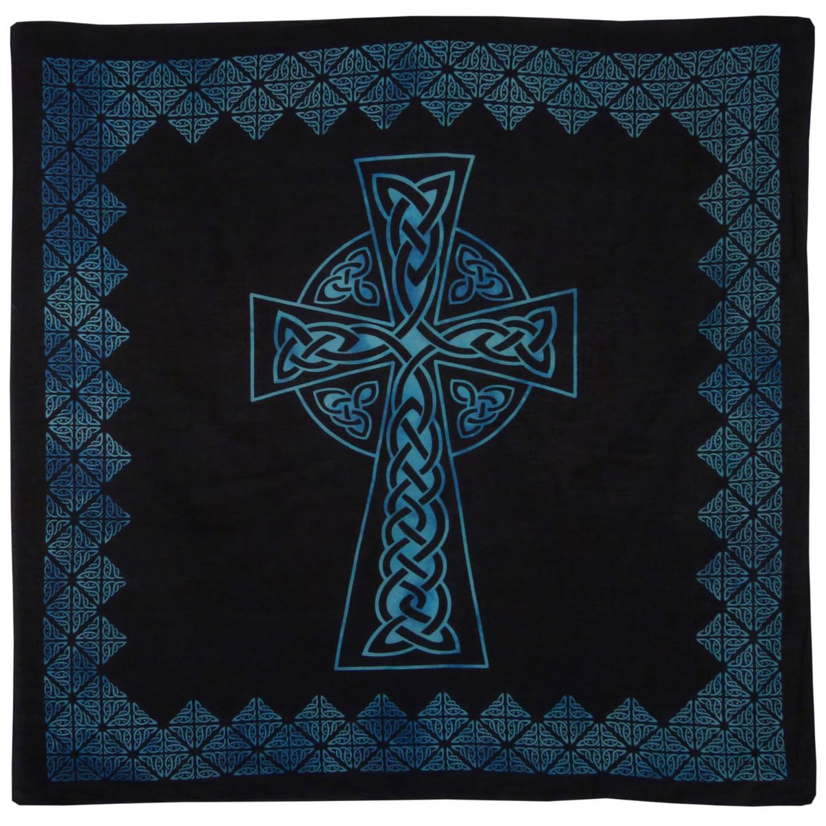 Pickled Moon Black Tie-Dye Celtic Cross Wall Hanging Tapestry Turquoise