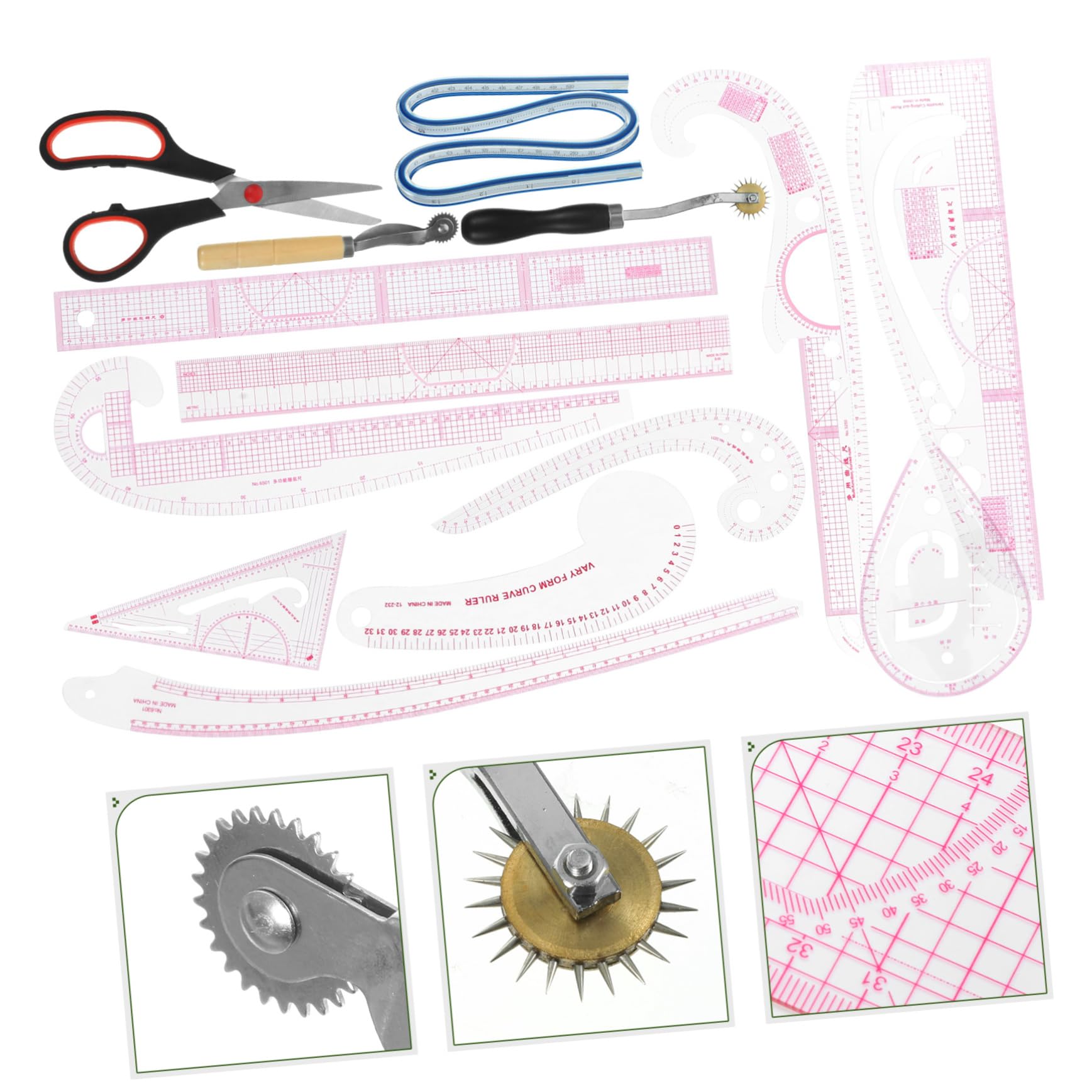 Gadpiparty 14 Stück Nählineal aus Pvc und Edelstahl Professionelles Schneidelineal für Schnittmuster und Kurven Zubehör für Anfänger und Bekleidungsherstellung