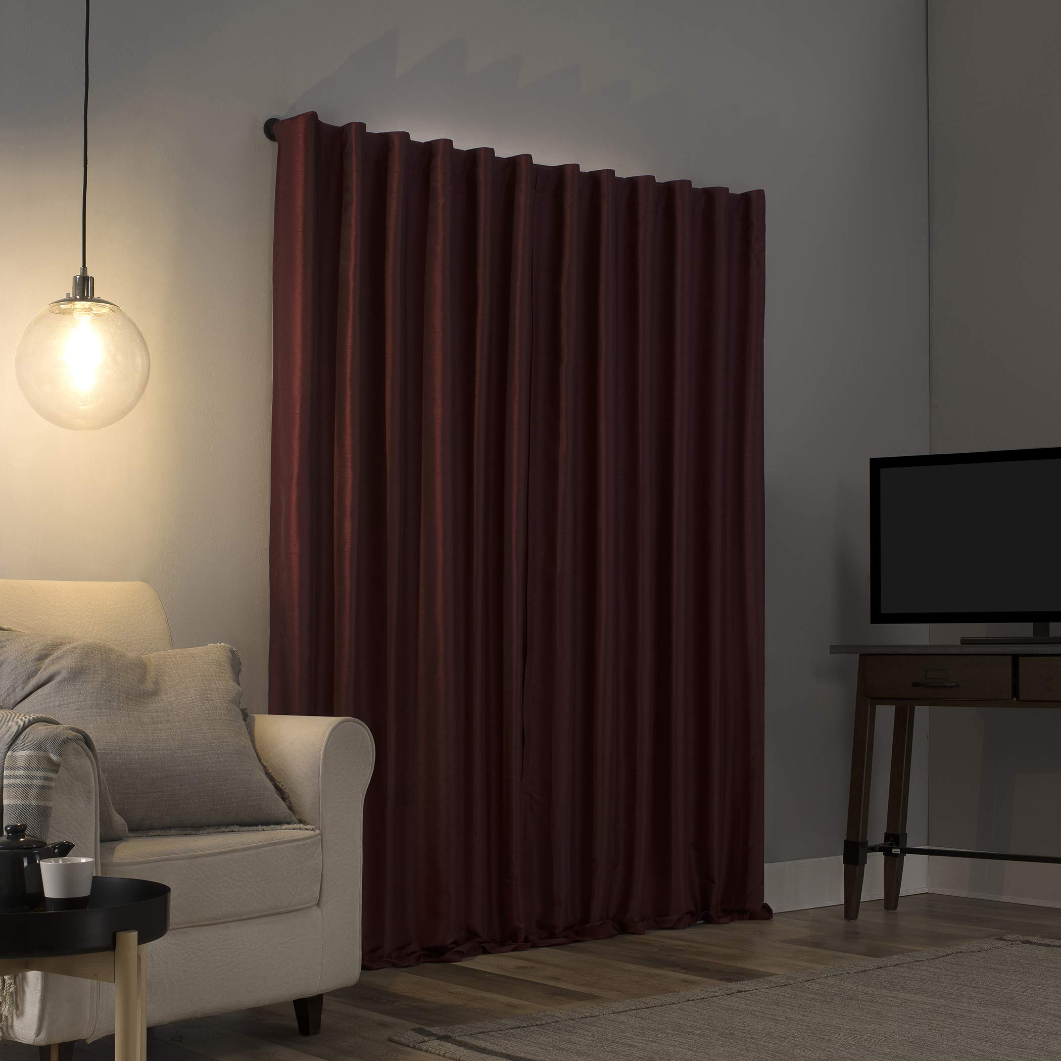 Sun Zero Faux Dupioni Silk Extreme 100% Blackout Back Tab Curtain Panel, Bordeaux Red, 50" W x 84" L (Pack of 1) - Image 2
