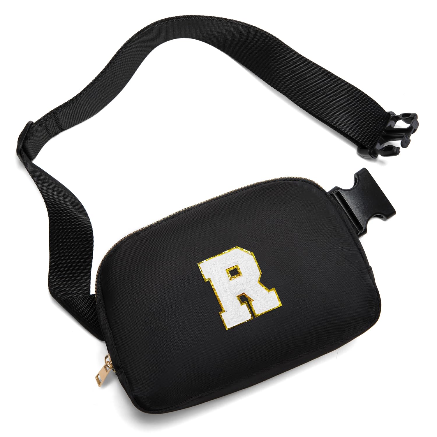 Gitus Birthday Gifts for 8 9 10 11 12 13 Year Old Girls Personalized Fanny Pack Crossbody Bags with Initial Letter Patch Belt Bag for Teen Girls Cute Trendy Stuff Travel Essentials (Black-R)