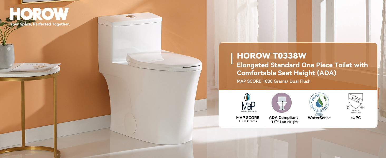 HOROW T0338W One Piece Toilet with Smart Seat, Elongated ADA