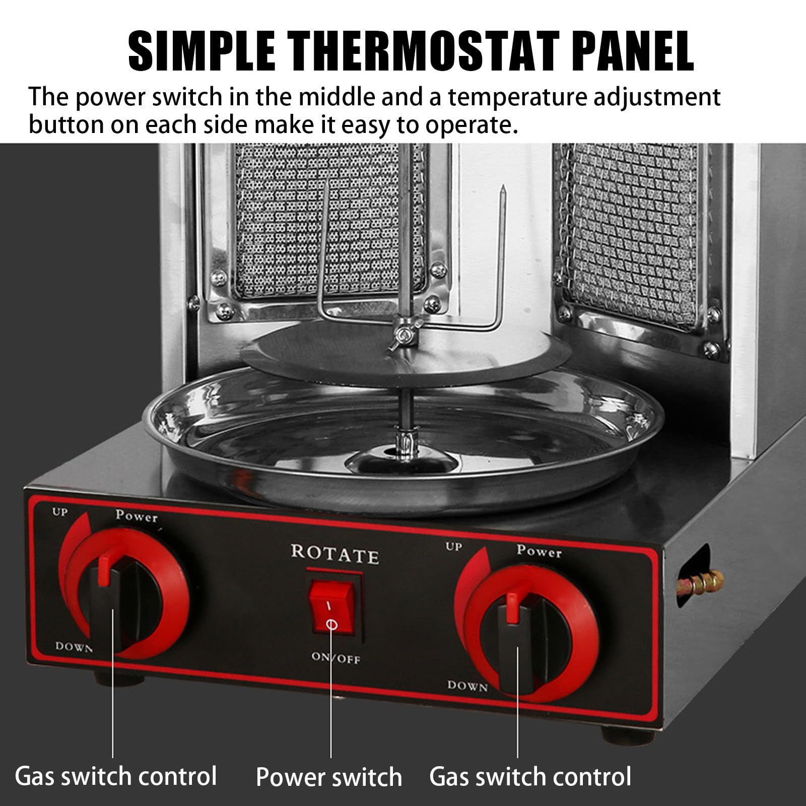 Parrilla De Gas para Kebab, Horno De Barbacoa Vertical Giratorio De 360°, MáQuina para Hacer Kebab De Pavo Sin Humo con Interruptor De Ajuste De Temperatura, para Cocina,Silver-L