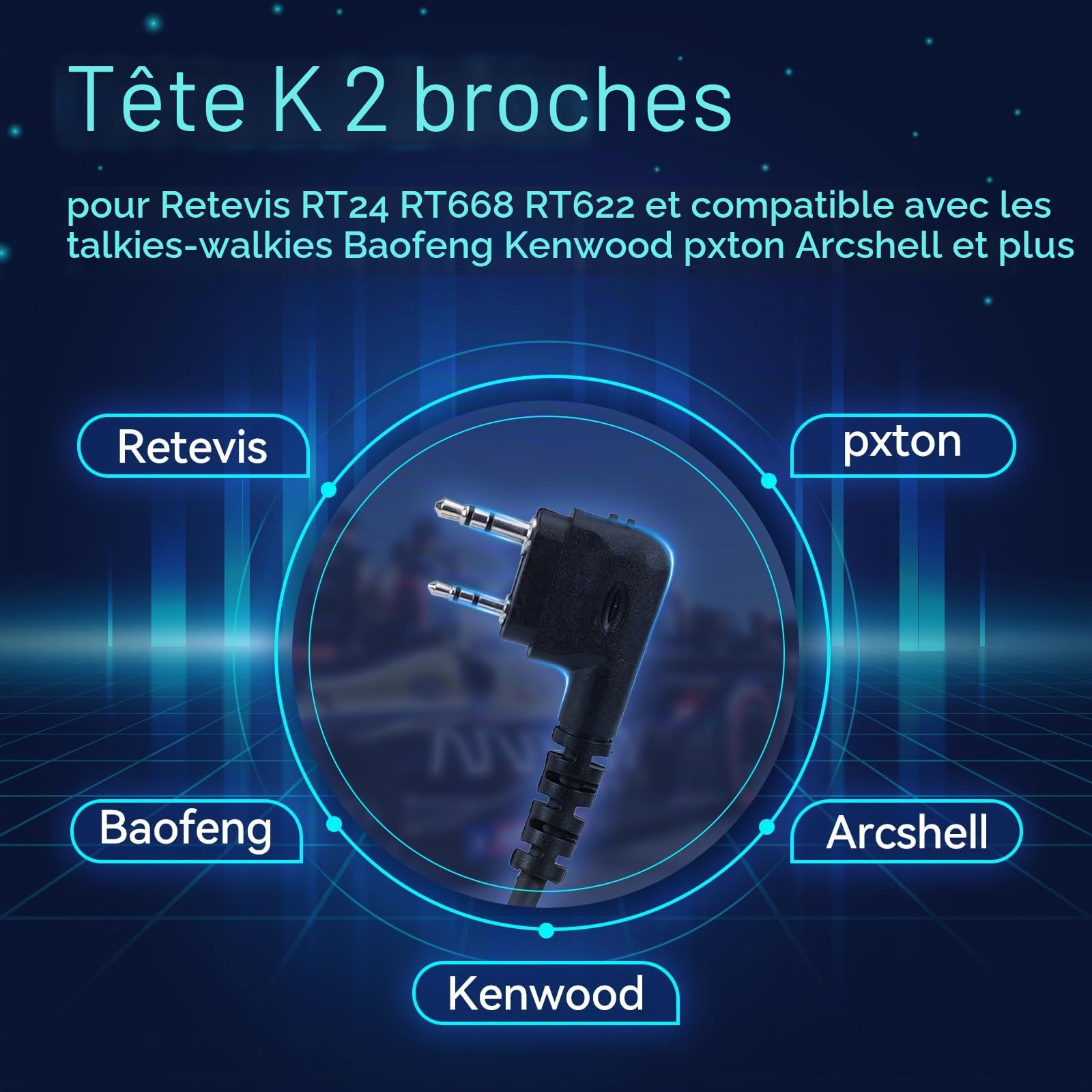 Retevis Lot de 2 écouteurs talkie-walkie, suppression bruit bouton volume réglable (82 dB) radio bidirectionnelle Baofeng UV-5R RT24 RT27 RA89 RT3S RT5R RT86