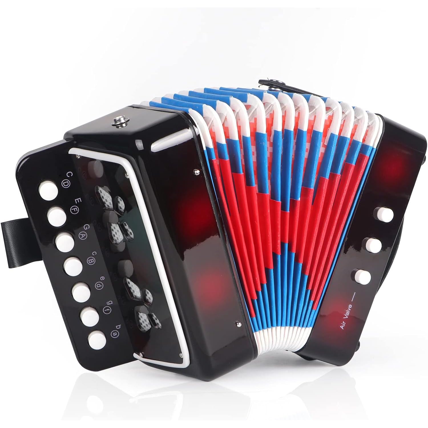 Akkordeon，Akkordeon kinder，Ziehharmonika，7 Tasten 3 Bass Kinderakkordeon mit Verstellbarem Gurt，Leicht und Umweltfreundlich (schwarz)，Geeignet für Anfänger, ein Geschenk für Den Kindertag
