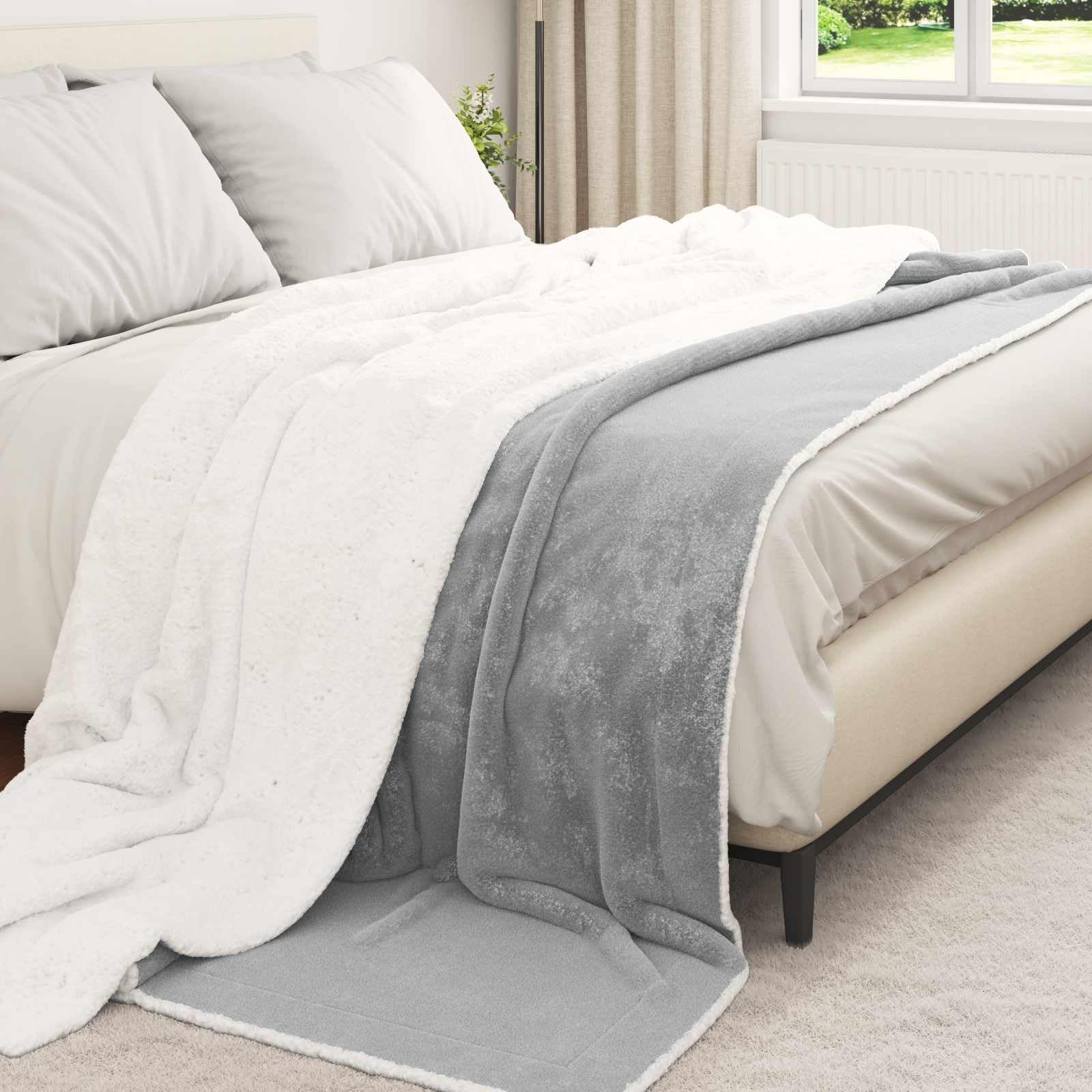 Coperta Grigia in Panno 240 x 220 cm, Peso 2.67 kg, Morbida e Portatile