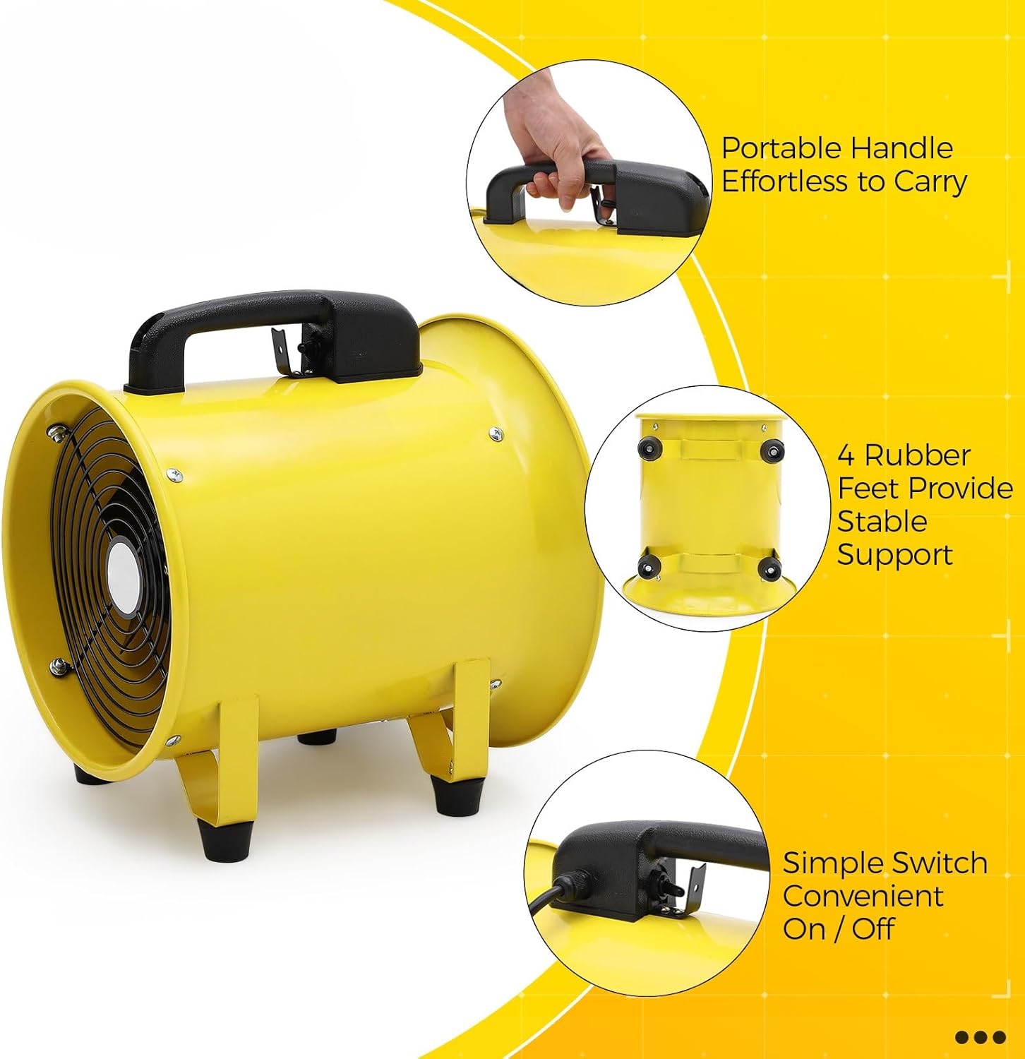 8 in Utility Blower Fan, 3300 RPM High-Speed Ventilation Fan with 33 ft PVC Duct Hose, CE & IP44 Waterproof Rated, Industrial Portable Air Blower Ventilator for Basements, Tunnels, Factories