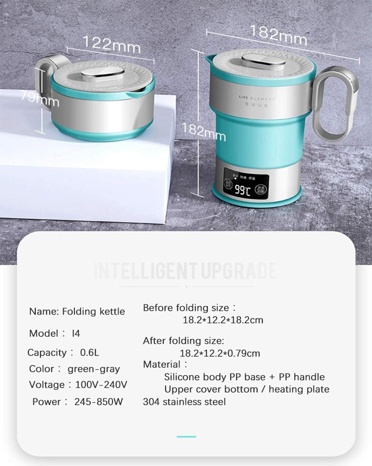 hervidor eléctrico, Control de pantalla táctil for viajes, 600 ml, apagado automático