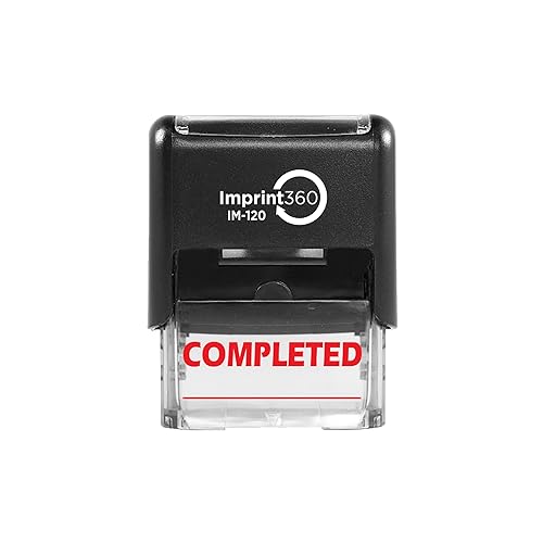 Imprint 360 AS-IMP1037 - Completado con línea de firma, sello de goma autoentintado de calidad comercial resistente, tinta roja, tamaño de impresión
