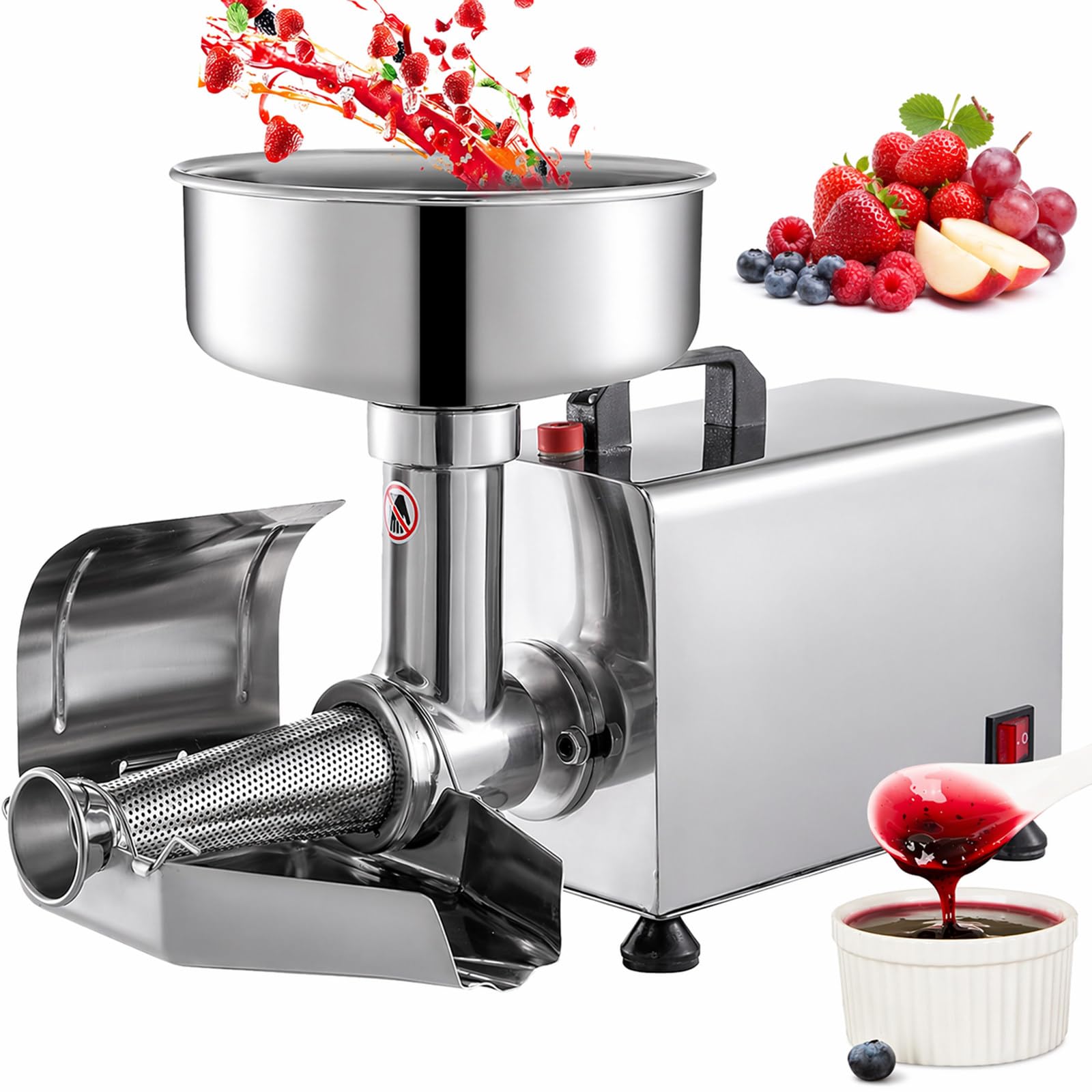 Passaverdure elettrico 450 W, grande tramoggia e filtrazione fine, acciaio inox 304, per passata di pomodoro, ketchup, purea e conserve