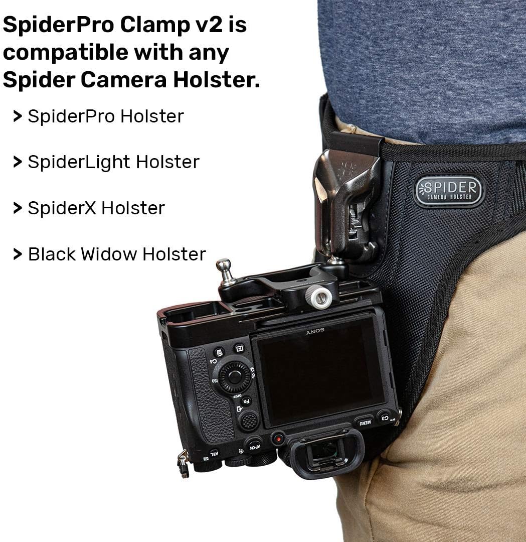 Spider Holster – SpiderPro Clamp v2 for Any Spider Camera Holster System with Universal Connection to Mount on Any Tripod – Designed for Use with Arca-Swiss-Style L-Brackets