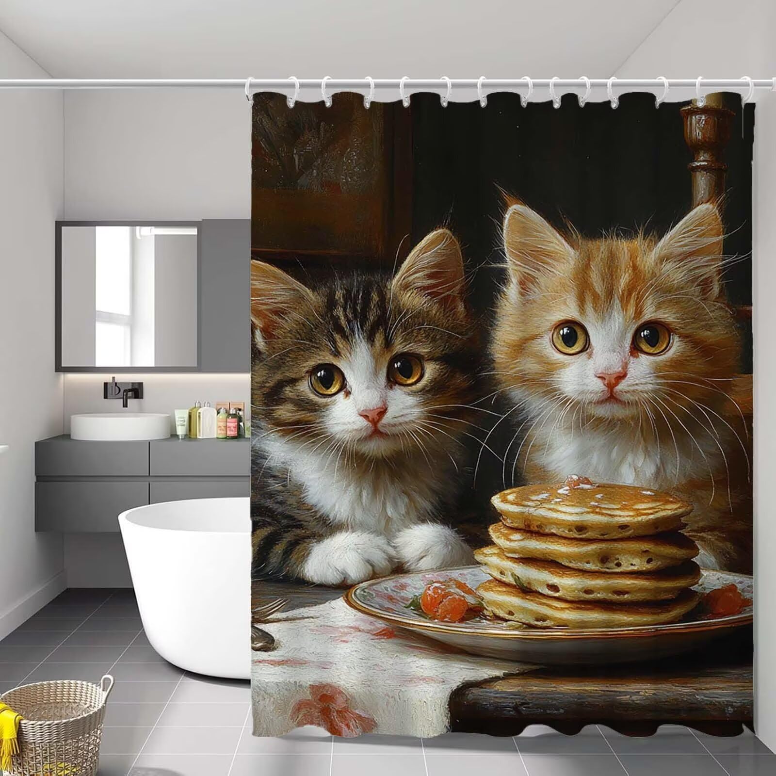 Rideau de douche chat original pour créer une salle de bain accueillante et moderne en tissu
