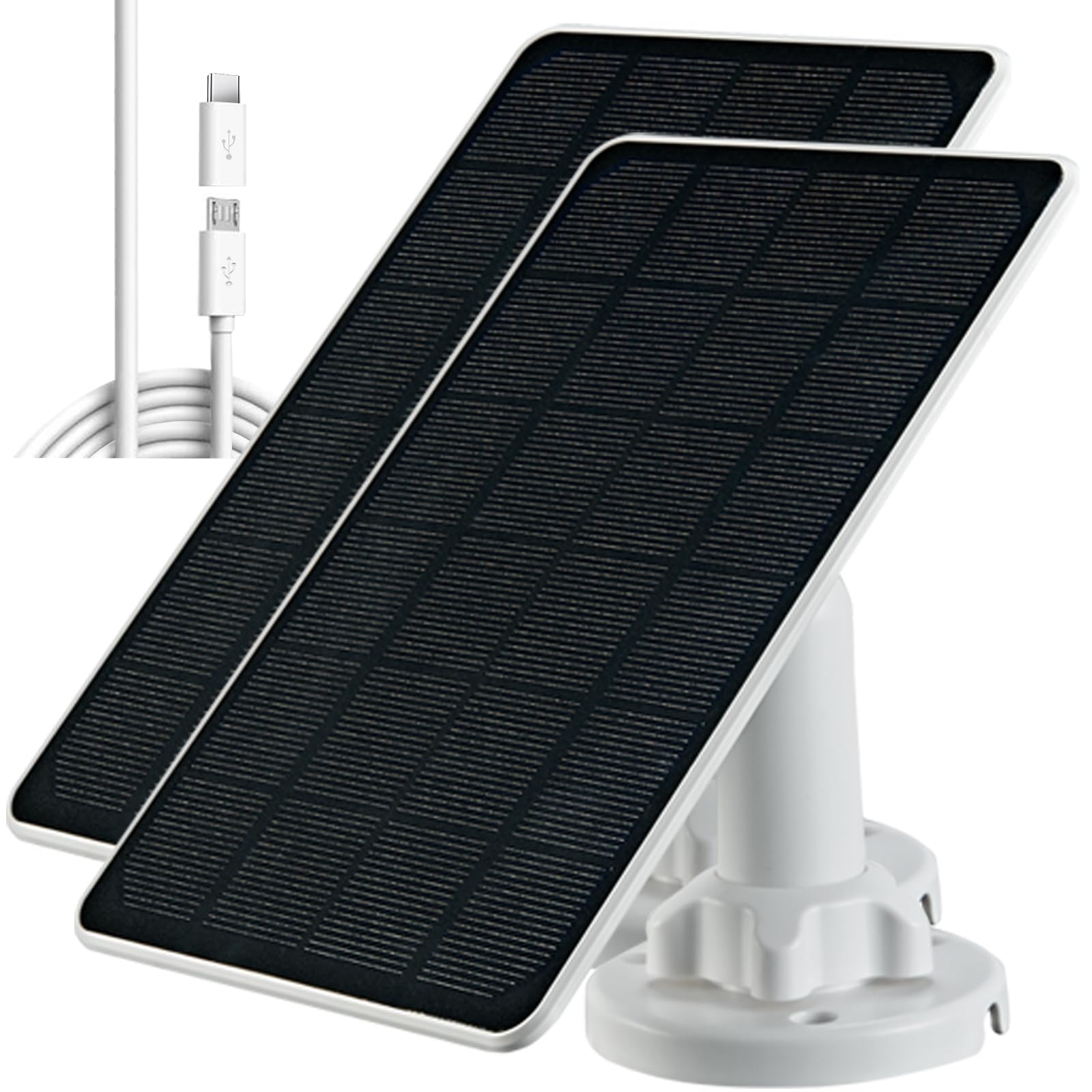 Caricatore a pannello solare per telecamera di sicurezza, porta USB-C e micro USB per fotocamera con batteria ricaricabile esterna, ricarica rapida 5V6W (confezione da 2)
