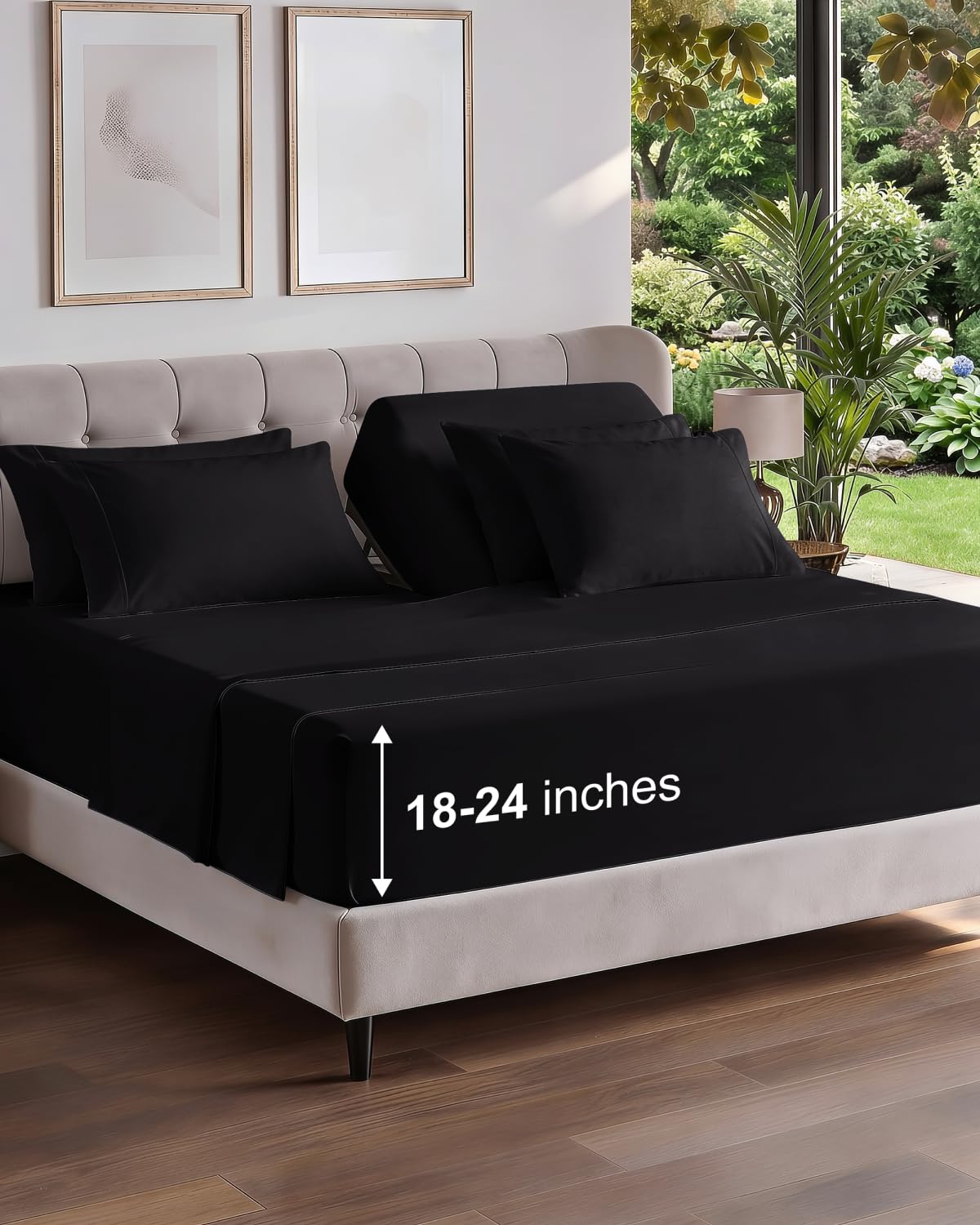 CGK Extra Deep Flex Top Split Head King 6pc Cooling Sheet Set - Black