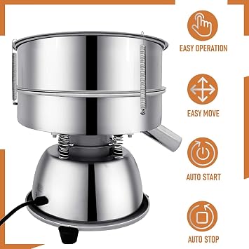Sidasu - Automatic Vibrating Sieve Stirrer - 40 Mesh + 60 Mesh Flour Sieve, 110V 55W Electric Sifter Machine for Flour, Herb Powder
